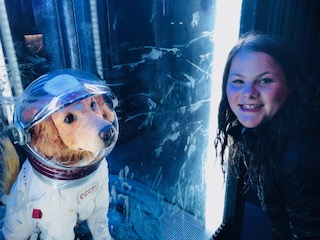 My daughter as we line up for the Guardians ride