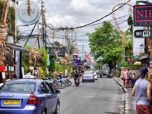 Busy Seminyak Street in Bali, Indonesia
