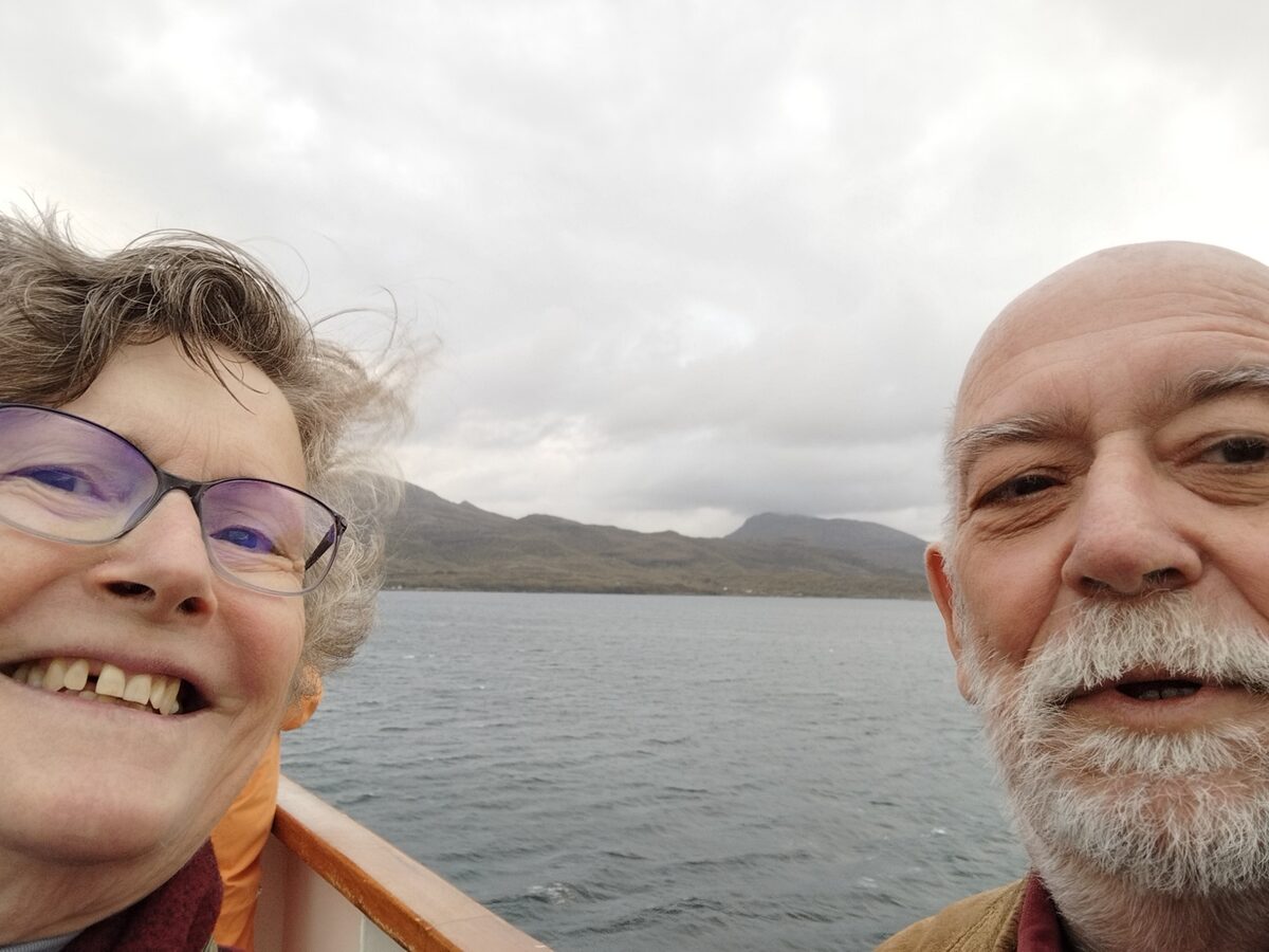 Pete and I trying to keep warm on deck!
