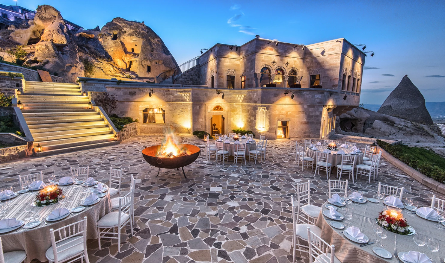 The terraces provide enormous views across Cappadocia