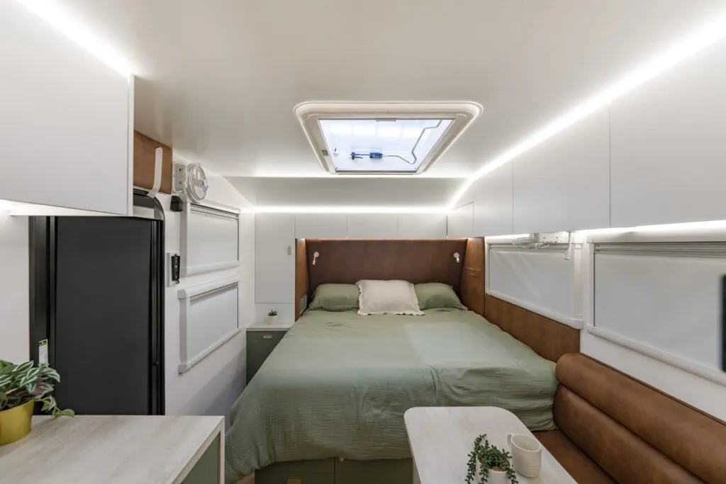 Inside, there's a comfortable king or queen bed depending on configuration