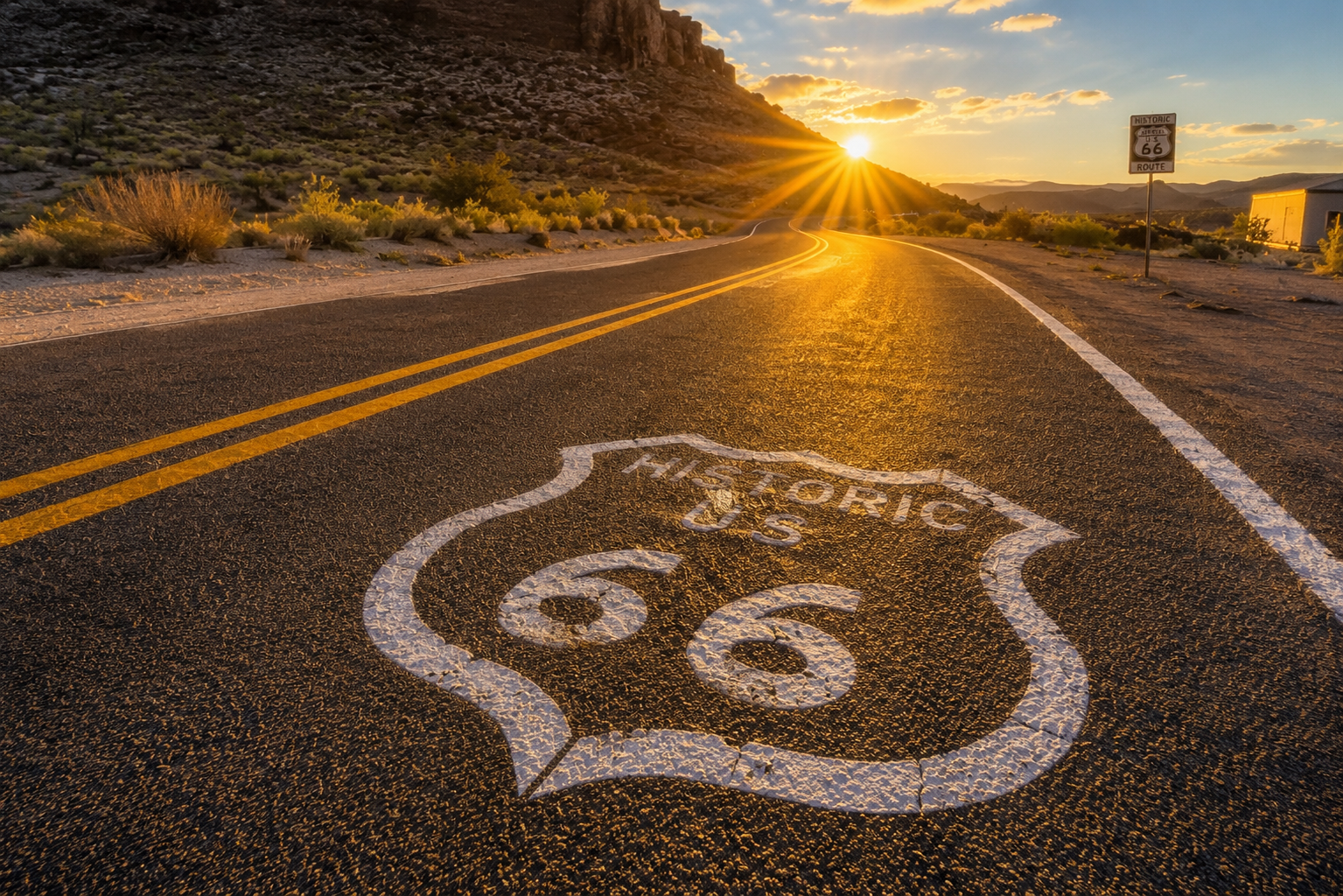 Sun setting on the World Famous Route 66
